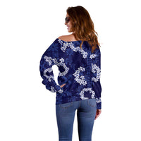 Mokihana Maile and Ilima Leis Off Shoulder Sweater Uliuli Hawaiian Tapa Quilt Pattern - Polynesian Pride