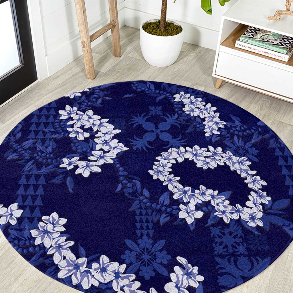 Mokihana Maile and Ilima Leis Round Carpet Uliuli Hawaiian Tapa Quilt Pattern - Polynesian Pride