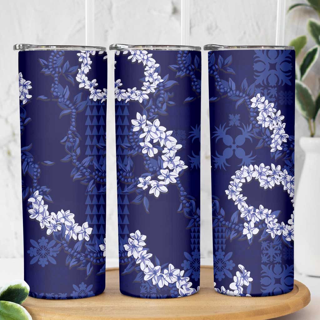 Mokihana Maile and Ilima Leis Skinny Tumbler Uliuli Hawaiian Tapa Quilt Pattern - Polynesian Pride