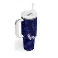 Mokihana Maile and Ilima Leis Tumbler With Handle Uliuli Hawaiian Tapa Quilt Pattern - Polynesian Pride