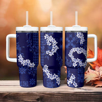 Mokihana Maile and Ilima Leis Tumbler With Handle Uliuli Hawaiian Tapa Quilt Pattern - Polynesian Pride