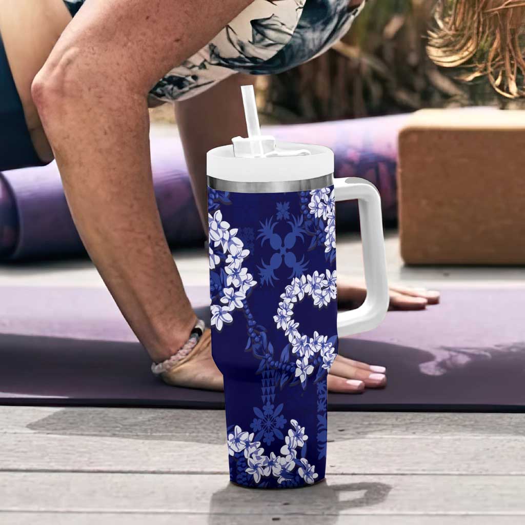 Mokihana Maile and Ilima Leis Tumbler With Handle Uliuli Hawaiian Tapa Quilt Pattern - Polynesian Pride