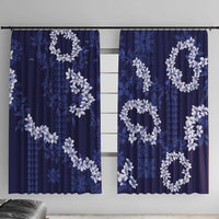 Mokihana Maile and Ilima Leis Window Curtain Uliuli Hawaiian Tapa Quilt Pattern LT9 With Hooks Blue - Polynesian Pride