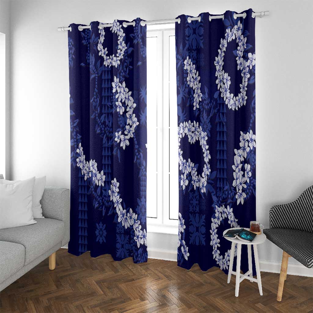 Mokihana Maile and Ilima Leis Window Curtain Uliuli Hawaiian Tapa Quilt Pattern LT9 With Grommets Blue - Polynesian Pride