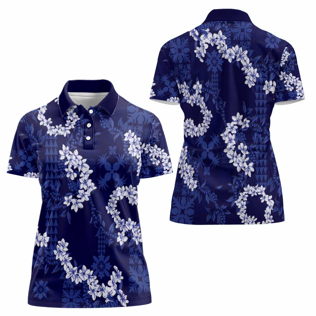 Mokihana Maile and Ilima Leis Women Polo Shirt Uliuli Hawaiian Tapa Quilt Pattern - Polynesian Pride