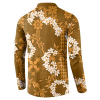 Mokihana Maile and Ilima Leis Button Sweatshirt Alani Hawaiian Tapa Quilt Pattern - Polynesian Pride
