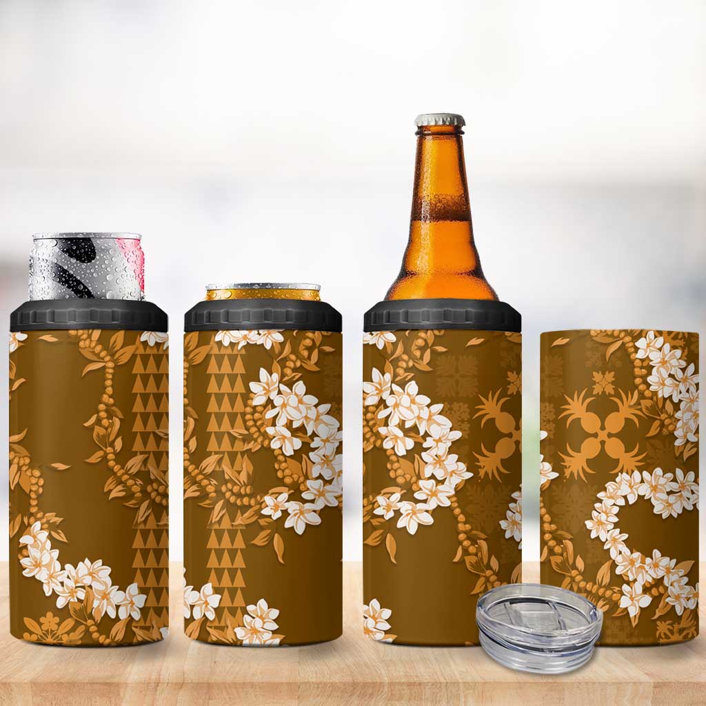 Mokihana Maile and Ilima Leis 4 in 1 Can Cooler Tumbler Alani Hawaiian Tapa Quilt Pattern - Polynesian Pride