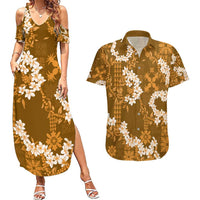 Mokihana Maile and Ilima Leis Couples Matching Summer Maxi Dress and Hawaiian Shirt Alani Hawaiian Tapa Quilt Pattern - Polynesian Pride