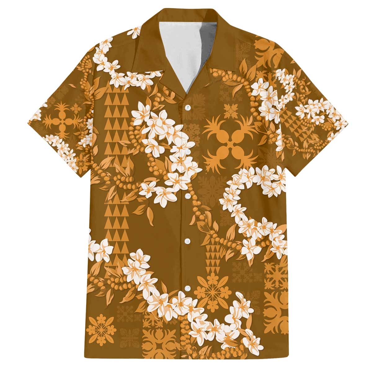 Mokihana Maile and Ilima Leis Family Matching Off The Shoulder Long Sleeve Dress and Hawaiian Shirt Alani Hawaiian Tapa Quilt Pattern - Polynesian Pride