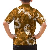 Mokihana Maile and Ilima Leis Family Matching Off Shoulder Maxi Dress and Hawaiian Shirt Alani Hawaiian Tapa Quilt Pattern - Polynesian Pride