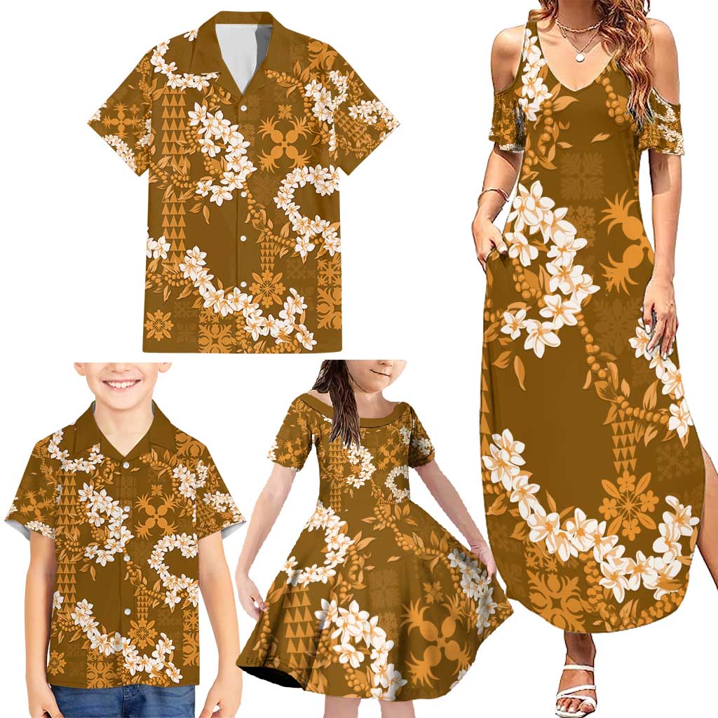 Mokihana Maile and Ilima Leis Family Matching Summer Maxi Dress and Hawaiian Shirt Alani Hawaiian Tapa Quilt Pattern - Polynesian Pride