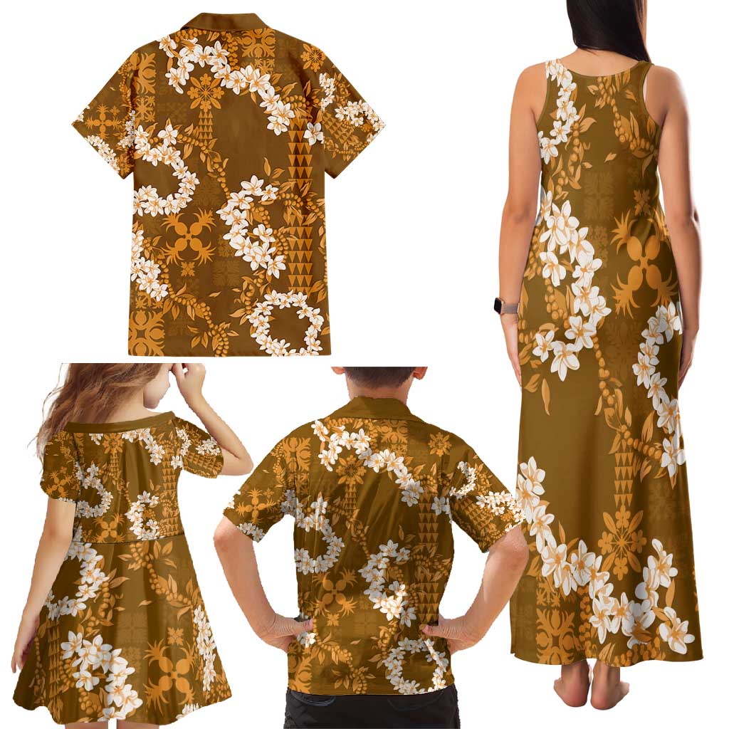 Mokihana Maile and Ilima Leis Family Matching Tank Maxi Dress and Hawaiian Shirt Alani Hawaiian Tapa Quilt Pattern - Polynesian Pride