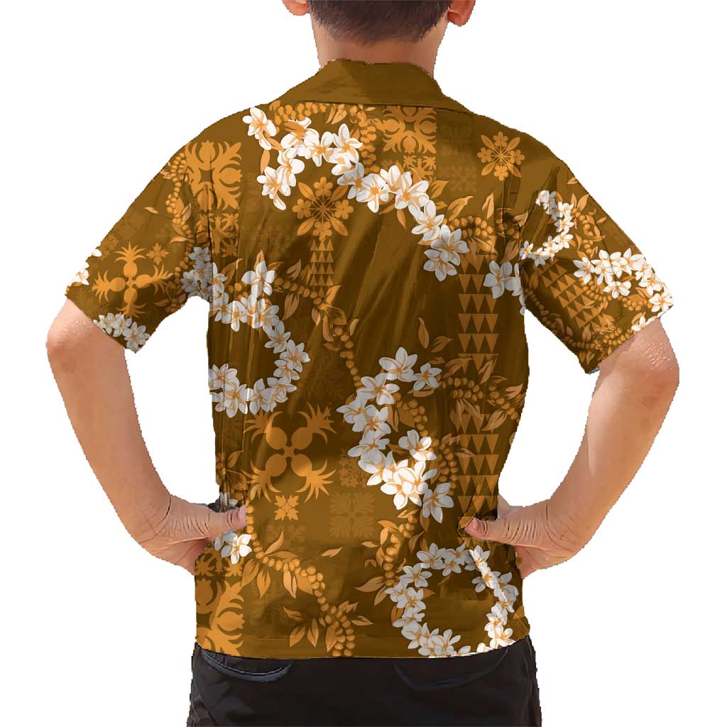 Mokihana Maile and Ilima Leis Kid Hawaiian Shirt Alani Hawaiian Tapa Quilt Pattern - Polynesian Pride