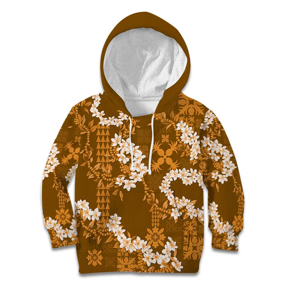 Mokihana Maile and Ilima Leis Kid Hoodie Alani Hawaiian Tapa Quilt Pattern - Polynesian Pride