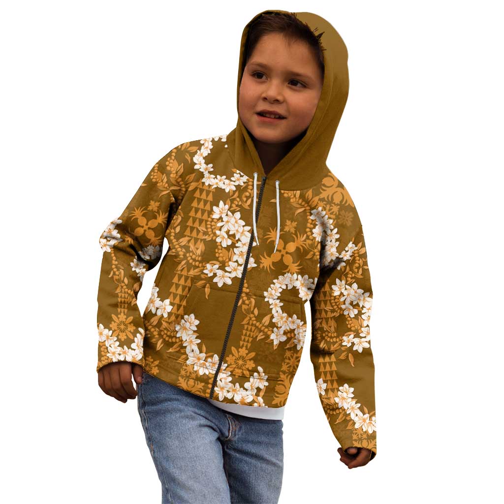 Mokihana Maile and Ilima Leis Kid Hoodie Alani Hawaiian Tapa Quilt Pattern - Polynesian Pride