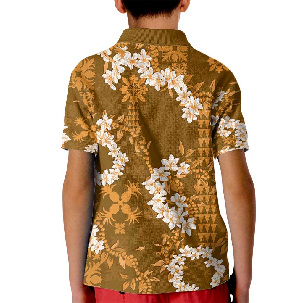 Mokihana Maile and Ilima Leis Kid Polo Shirt Alani Hawaiian Tapa Quilt Pattern - Polynesian Pride