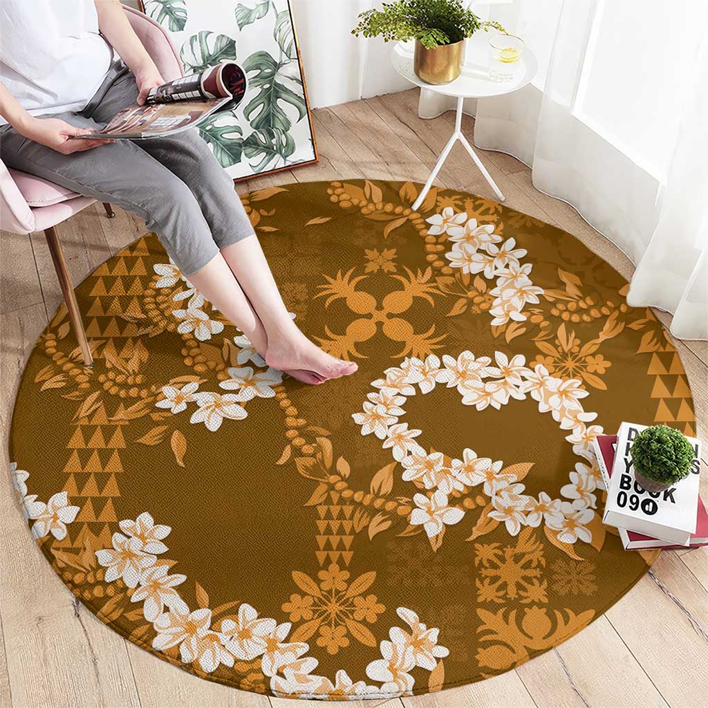 Mokihana Maile and Ilima Leis Round Carpet Alani Hawaiian Tapa Quilt Pattern - Polynesian Pride