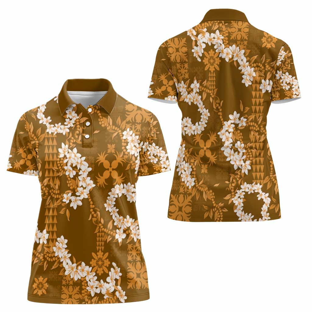 Mokihana Maile and Ilima Leis Women Polo Shirt Alani Hawaiian Tapa Quilt Pattern - Polynesian Pride