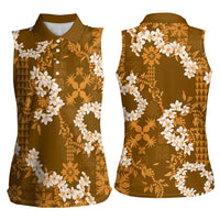 Mokihana Maile and Ilima Leis Women Sleeveless Polo Shirt Alani Hawaiian Tapa Quilt Pattern - Polynesian Pride