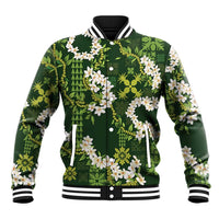 Mokihana Maile and Ilima Leis Baseball Jacket Omaʻomaʻo Hawaiian Tapa Quilt Pattern - Polynesian Pride