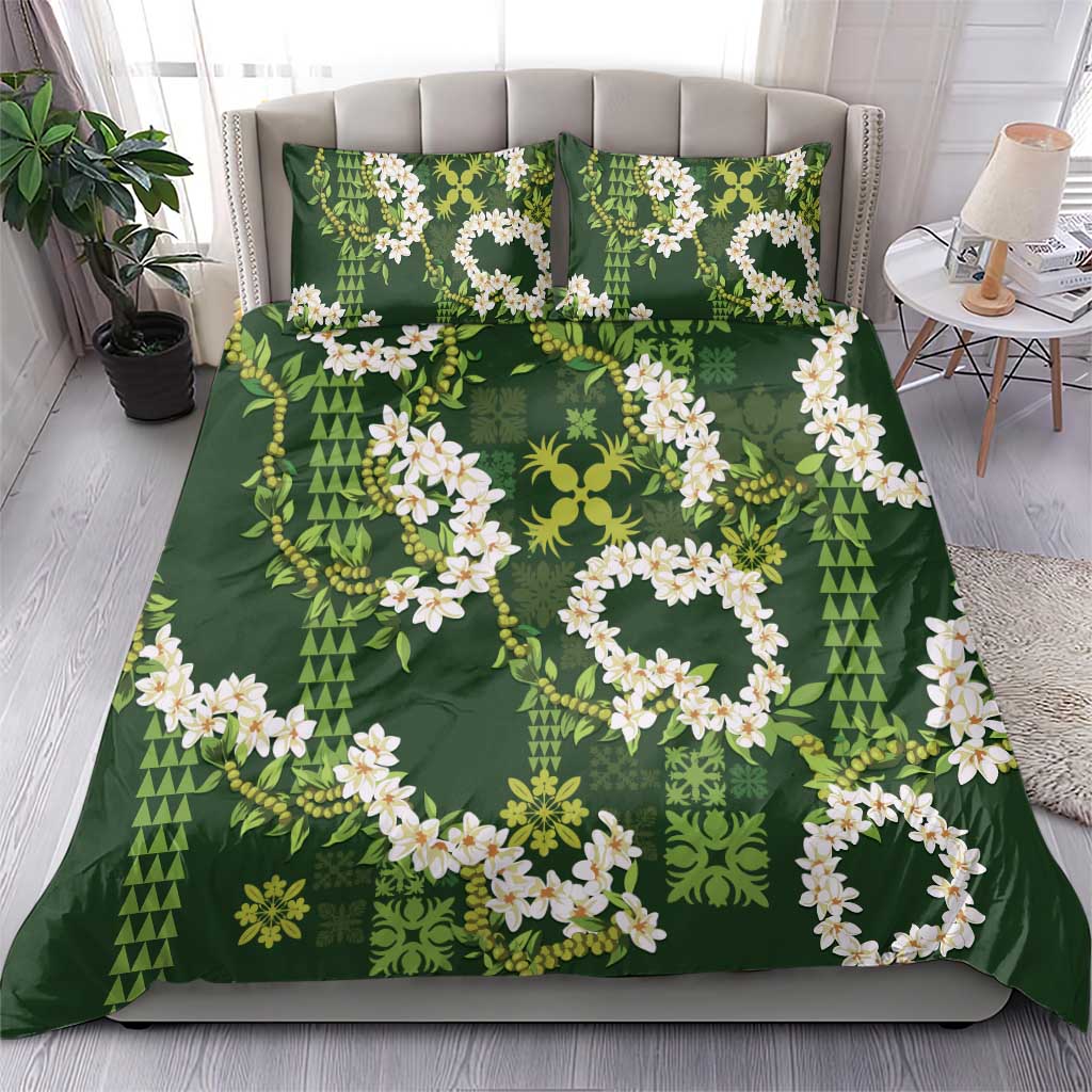 Mokihana Maile and Ilima Leis Bedding Set Omaʻomaʻo Hawaiian Tapa Quilt Pattern - Polynesian Pride