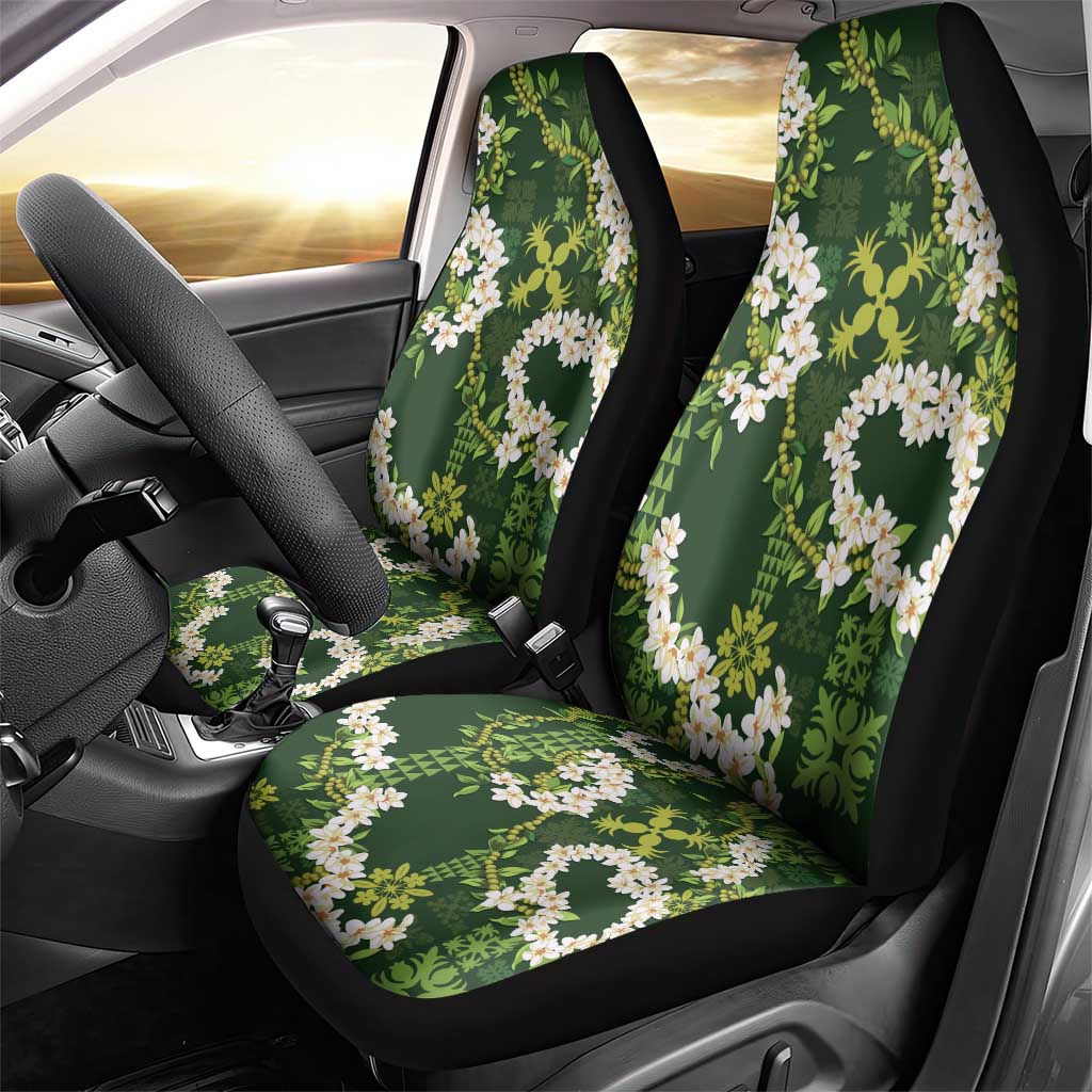 Mokihana Maile and Ilima Leis Car Seat Cover Omaʻomaʻo Hawaiian Tapa Quilt Pattern - Polynesian Pride