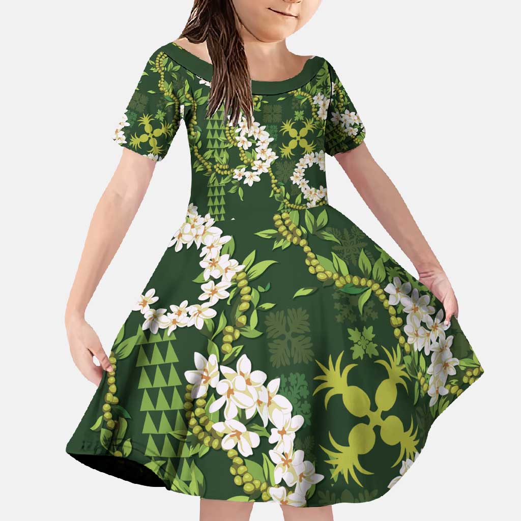 Mokihana Maile and Ilima Leis Family Matching Long Sleeve Bodycon Dress and Hawaiian Shirt Omaʻomaʻo Hawaiian Tapa Quilt Pattern - Polynesian Pride