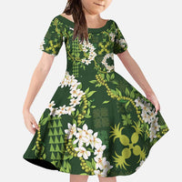 Mokihana Maile and Ilima Leis Family Matching Long Sleeve Bodycon Dress and Hawaiian Shirt Omaʻomaʻo Hawaiian Tapa Quilt Pattern - Polynesian Pride