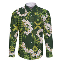 Mokihana Maile and Ilima Leis Family Matching Off The Shoulder Long Sleeve Dress and Hawaiian Shirt Omaʻomaʻo Hawaiian Tapa Quilt Pattern - Polynesian Pride