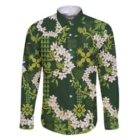 Mokihana Maile and Ilima Leis Family Matching Off Shoulder Short Dress and Hawaiian Shirt Omaʻomaʻo Hawaiian Tapa Quilt Pattern - Polynesian Pride