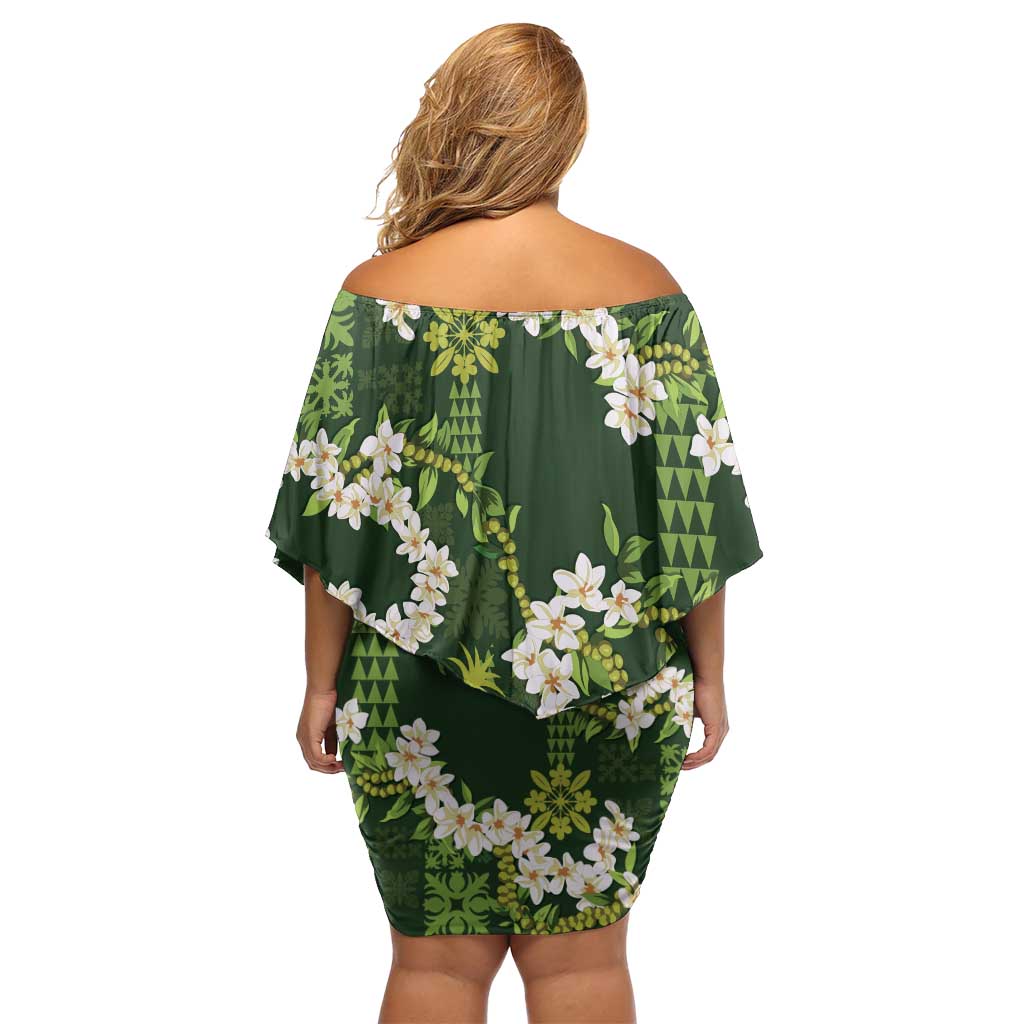 Mokihana Maile and Ilima Leis Family Matching Off Shoulder Short Dress and Hawaiian Shirt Omaʻomaʻo Hawaiian Tapa Quilt Pattern - Polynesian Pride