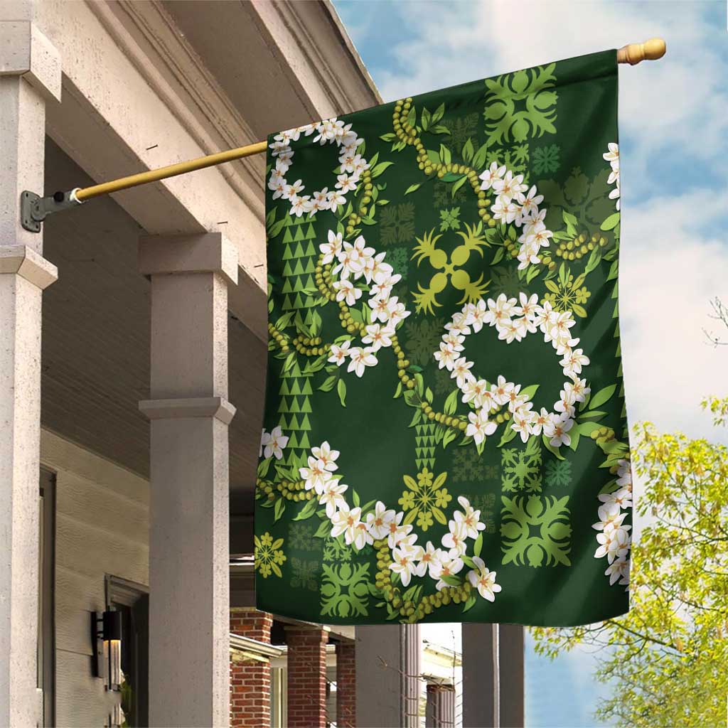 Mokihana Maile and Ilima Leis Garden Flag Omaʻomaʻo Hawaiian Tapa Quilt Pattern - Polynesian Pride