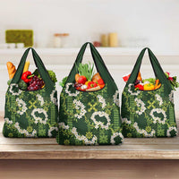 Mokihana Maile and Ilima Leis Grocery Bag Omaʻomaʻo Hawaiian Tapa Quilt Pattern - Polynesian Pride