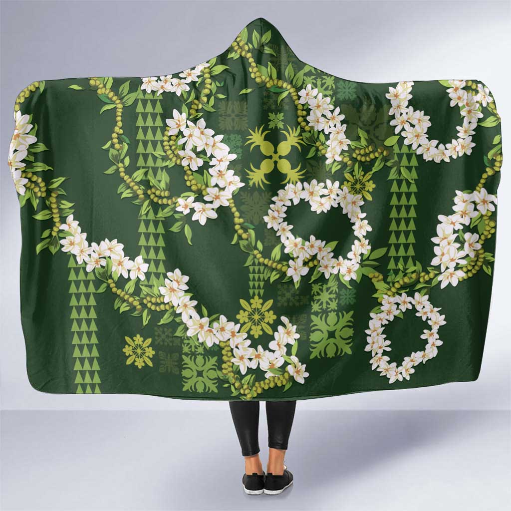 Mokihana Maile and Ilima Leis Hooded Blanket Omaʻomaʻo Hawaiian Tapa Quilt Pattern - Polynesian Pride