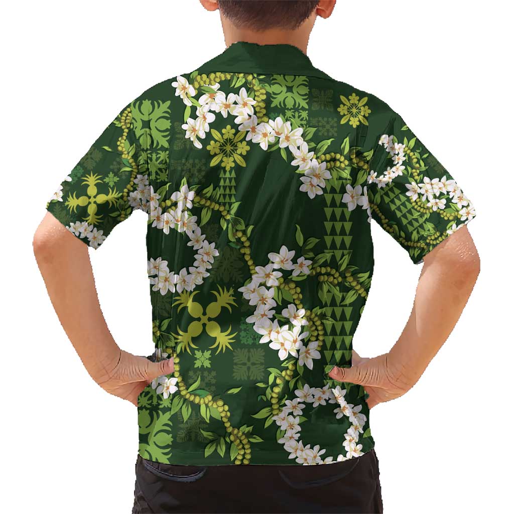 Mokihana Maile and Ilima Leis Kid Hawaiian Shirt Omaʻomaʻo Hawaiian Tapa Quilt Pattern - Polynesian Pride