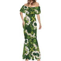 Mokihana Maile and Ilima Leis Mermaid Dress Omaʻomaʻo Hawaiian Tapa Quilt Pattern - Polynesian Pride