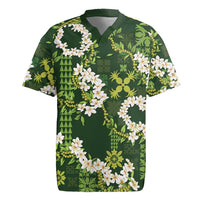 Mokihana Maile and Ilima Leis Rugby Jersey Omaʻomaʻo Hawaiian Tapa Quilt Pattern LT9 Green - Polynesian Pride