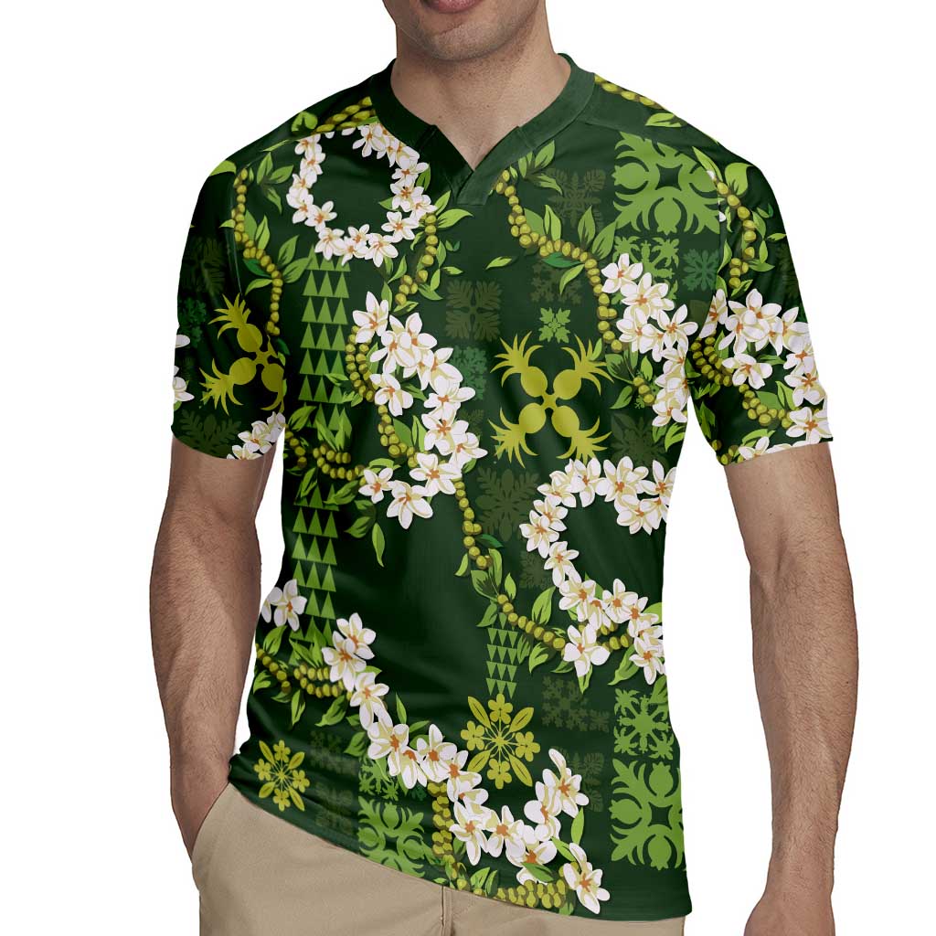 Mokihana Maile and Ilima Leis Rugby Jersey Omaʻomaʻo Hawaiian Tapa Quilt Pattern LT9 - Polynesian Pride