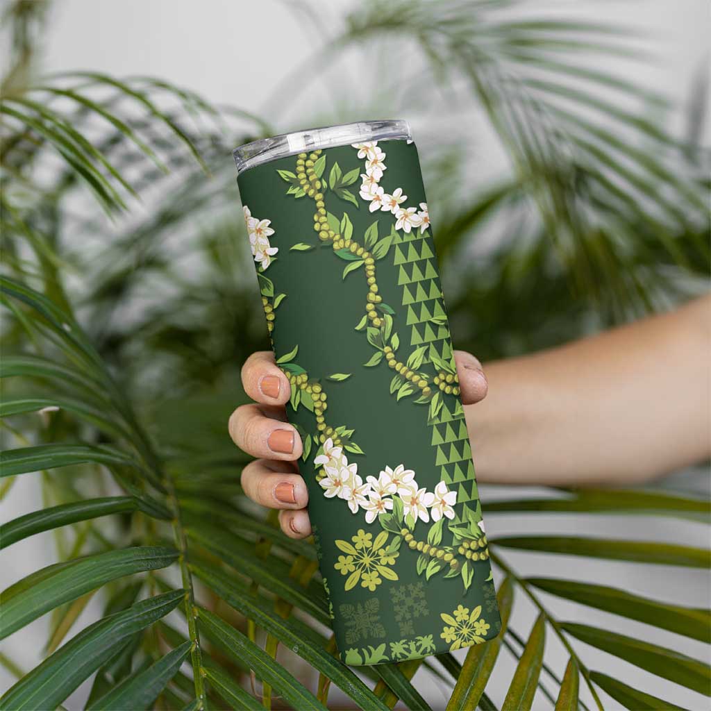 Mokihana Maile and Ilima Leis Skinny Tumbler Omaʻomaʻo Hawaiian Tapa Quilt Pattern LT9 - Polynesian Pride