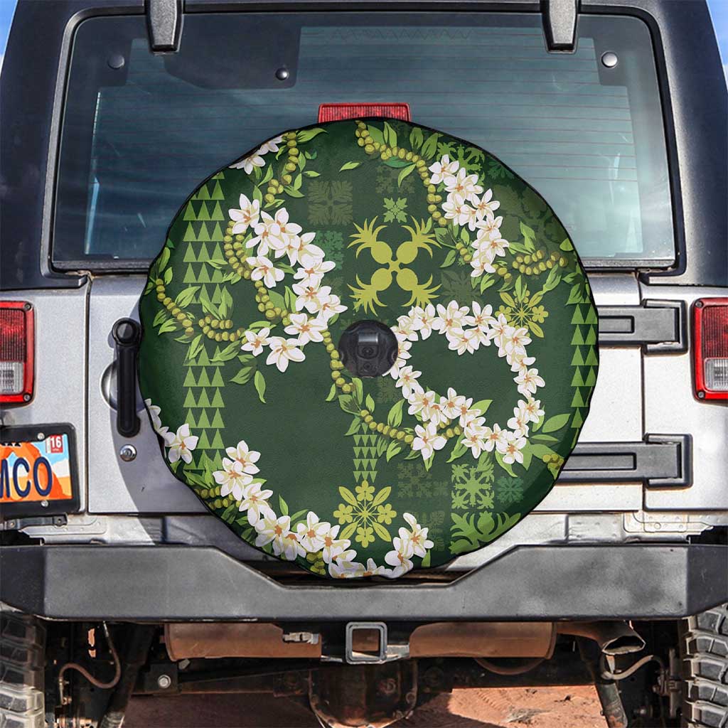 Mokihana Maile and Ilima Leis Spare Tire Cover Omaʻomaʻo Hawaiian Tapa Quilt Pattern - Polynesian Pride