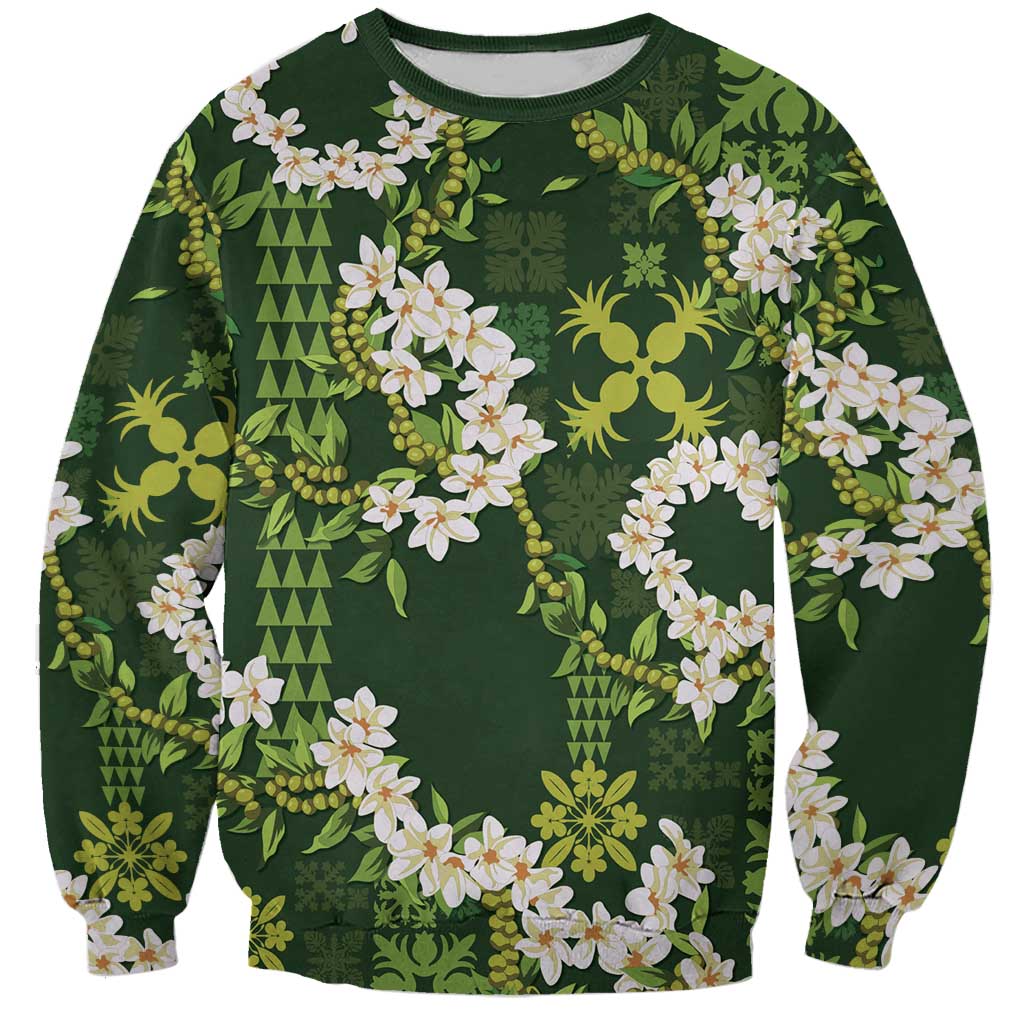 Mokihana Maile and Ilima Leis Sweatshirt Omaʻomaʻo Hawaiian Tapa Quilt Pattern - Polynesian Pride
