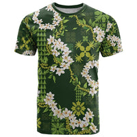 Mokihana Maile and Ilima Leis T Shirt Omaʻomaʻo Hawaiian Tapa Quilt Pattern - Polynesian Pride