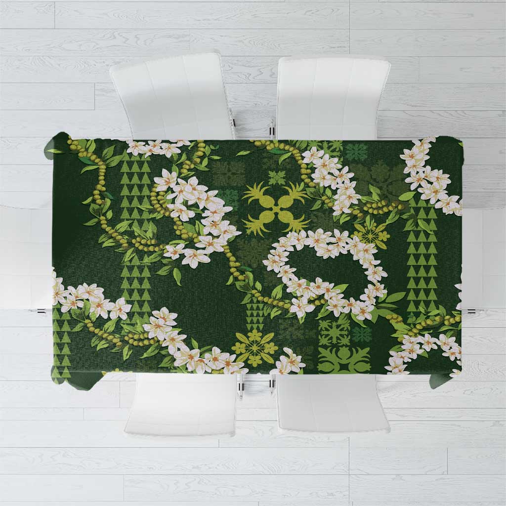 Mokihana Maile and Ilima Leis Tablecloth Omaʻomaʻo Hawaiian Tapa Quilt Pattern LT9 Green - Polynesian Pride