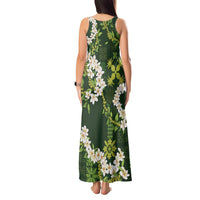 Mokihana Maile and Ilima Leis Tank Maxi Dress Omaʻomaʻo Hawaiian Tapa Quilt Pattern - Polynesian Pride