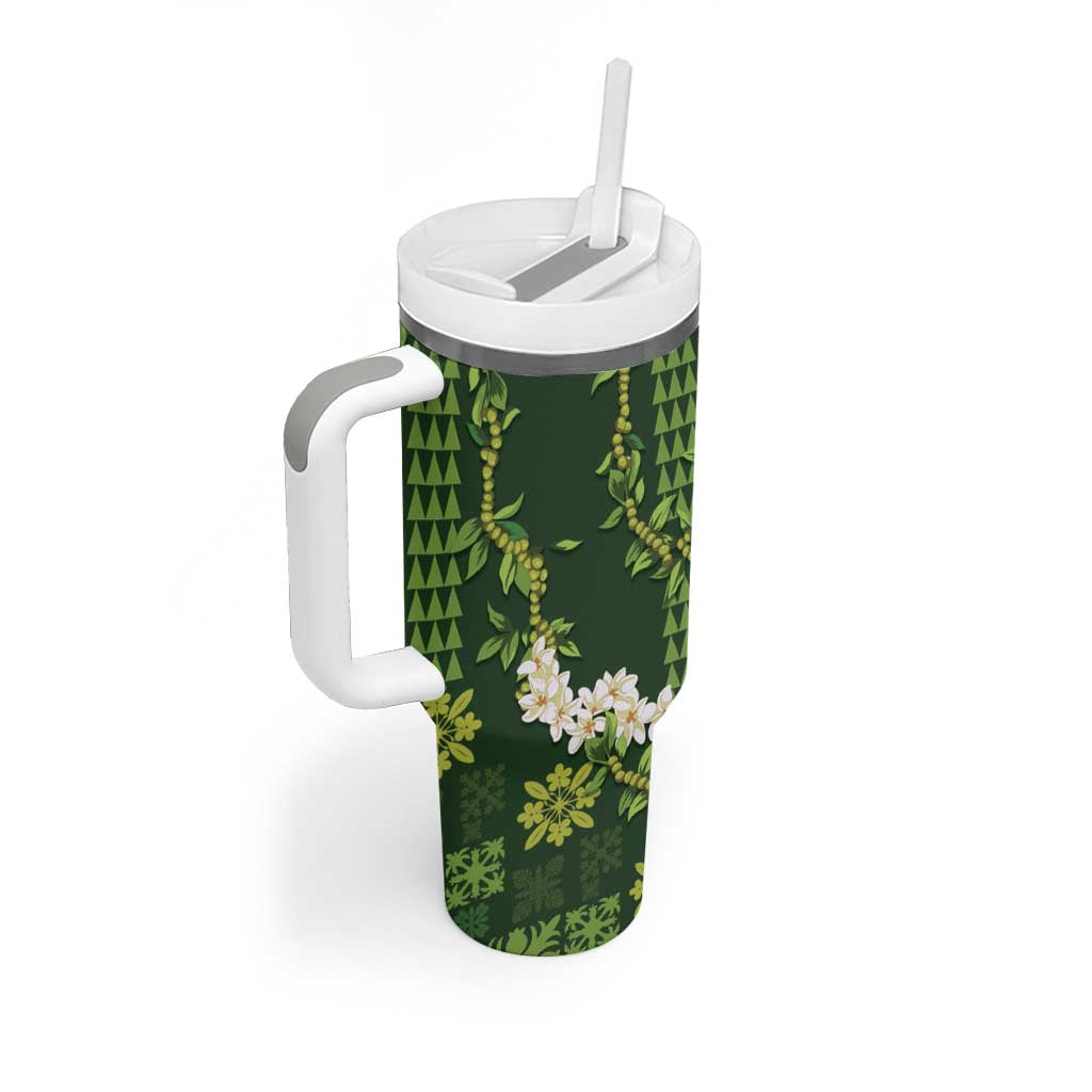 Mokihana Maile and Ilima Leis Tumbler With Handle Omaʻomaʻo Hawaiian Tapa Quilt Pattern - Polynesian Pride