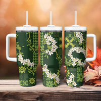 Mokihana Maile and Ilima Leis Tumbler With Handle Omaʻomaʻo Hawaiian Tapa Quilt Pattern - Polynesian Pride