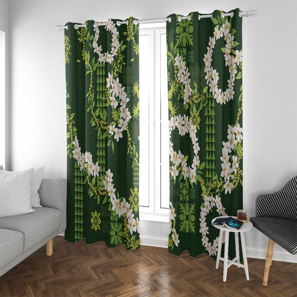 Mokihana Maile and Ilima Leis Window Curtain Omaʻomaʻo Hawaiian Tapa Quilt Pattern LT9 With Grommets Green - Polynesian Pride