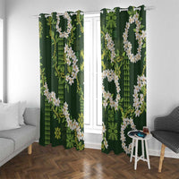 Mokihana Maile and Ilima Leis Window Curtain Omaʻomaʻo Hawaiian Tapa Quilt Pattern LT9 With Grommets Green - Polynesian Pride