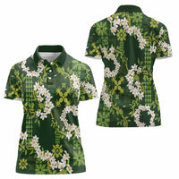 Mokihana Maile and Ilima Leis Women Polo Shirt Omaʻomaʻo Hawaiian Tapa Quilt Pattern - Polynesian Pride