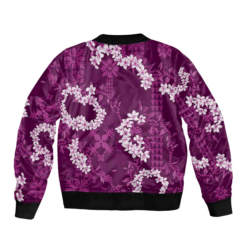 Mokihana Maile and Ilima Leis Bomber Jacket Akala Hawaiian Tapa Quilt Pattern - Polynesian Pride